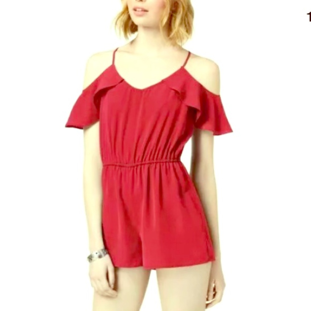 NWT Bebop 💄 Red Cold Shoulder Flounce Romper